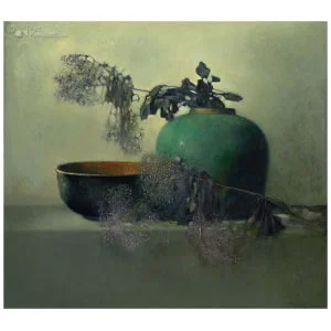 Paarse tak met chinese kom