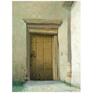 een schilderij van een deur in een gepleisterd gebouw