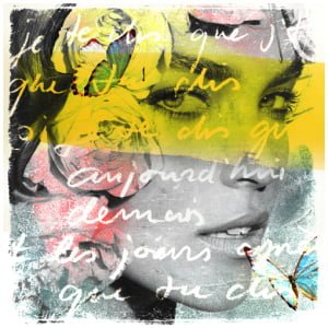 een collage van foto's met woorden en vlinders