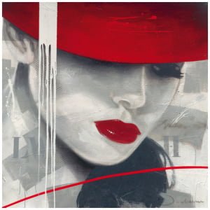 een schilderij van een vrouw met een rode hoed