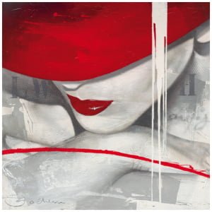 een schilderij van een vrouw met een rode hoed