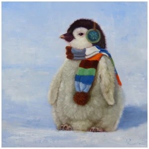 een schilderij van een pinguïn met een sjaal