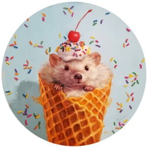 een schilderij van een haag in een ijshoorntje met hagelslag