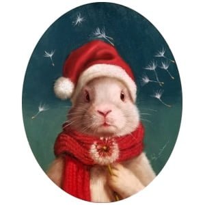 een witte rat met een kerstmuts en sjaal