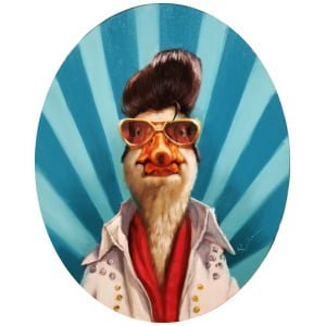 een schilderij van een man met zonnebril en baard