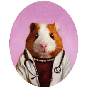 een schilderij van een cavia in een doktersjas