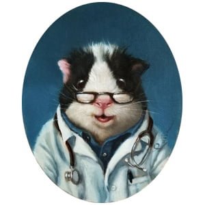 een schilderij van een kat die een doktersjas draagt