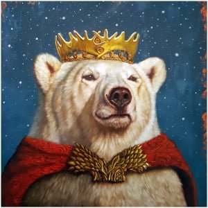 een schilderij van een ijsbeer met een kroon