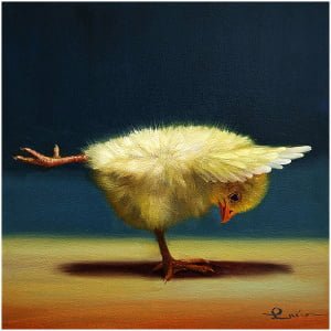 een schilderij van een kleine gele vogel met vleugels