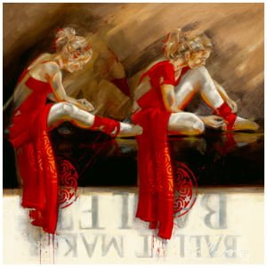 een schilderij van twee vrouwen in rode jurken