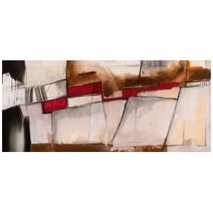 een abstract schilderij met bruine, witte en rode kleuren