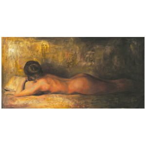 een schilderij van een naakte vrouw liggend op een bed