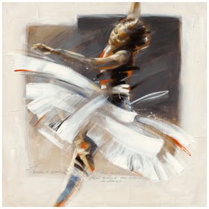 een schilderij van een vrouw die danst met haar armen uitgestrekt