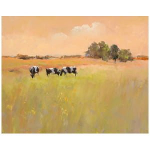 een schilderij van grazende koeien in een veld