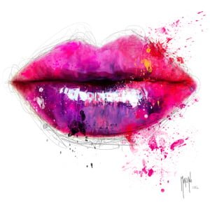 een roze en paarse lip beschilderd met aquarellen