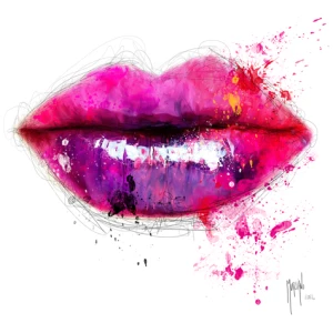 een roze en paarse lip beschilderd met aquarellen