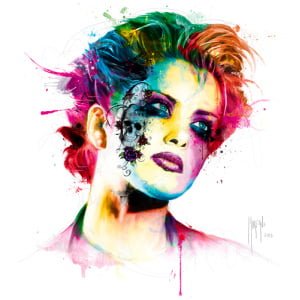 een schilderij van een vrouw met kleurrijk haar