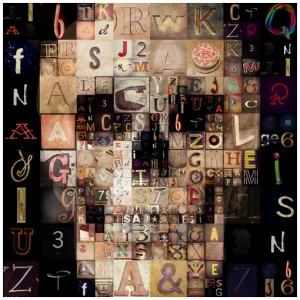 een collage van verschillende letters en cijfers