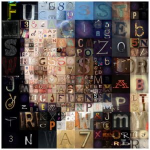 een collage van verschillende letters en cijfers