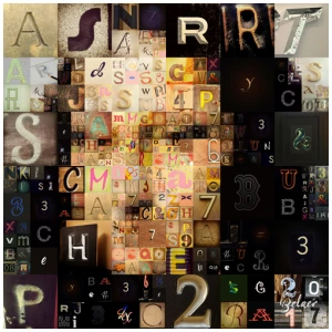 een collage van verschillende letters en cijfers