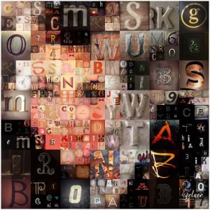 een collage van verschillende letters en cijfers