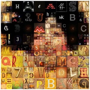 een collage van verschillende letters en cijfers