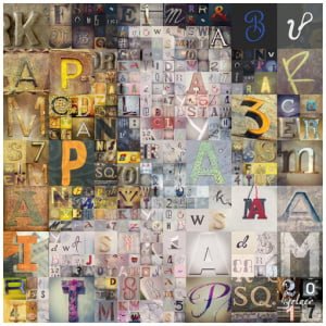 een collage van verschillende letters en cijfers