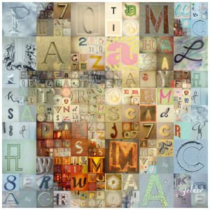 een collage van verschillende letters en cijfers