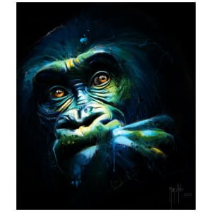een digitaal schilderij van een gorilla die naar de camera kijkt
