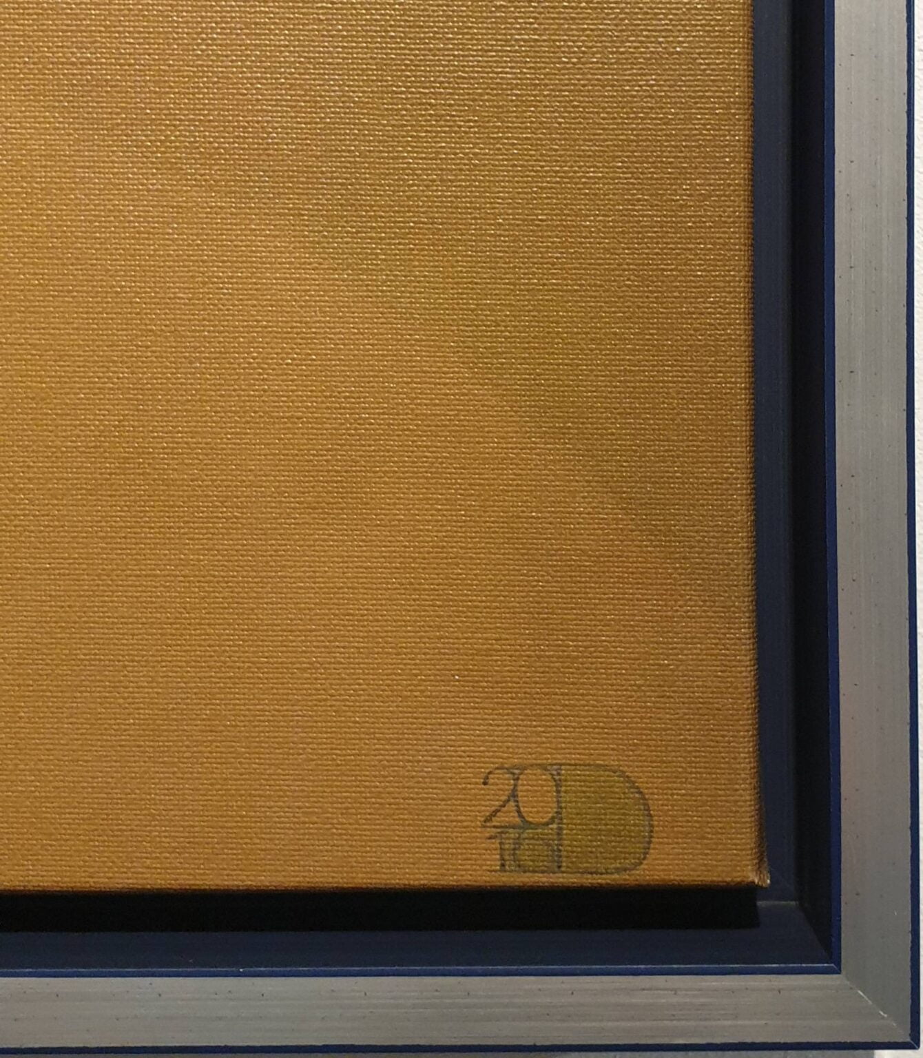 een schilderij van een gele olifant in een blauwe lijst