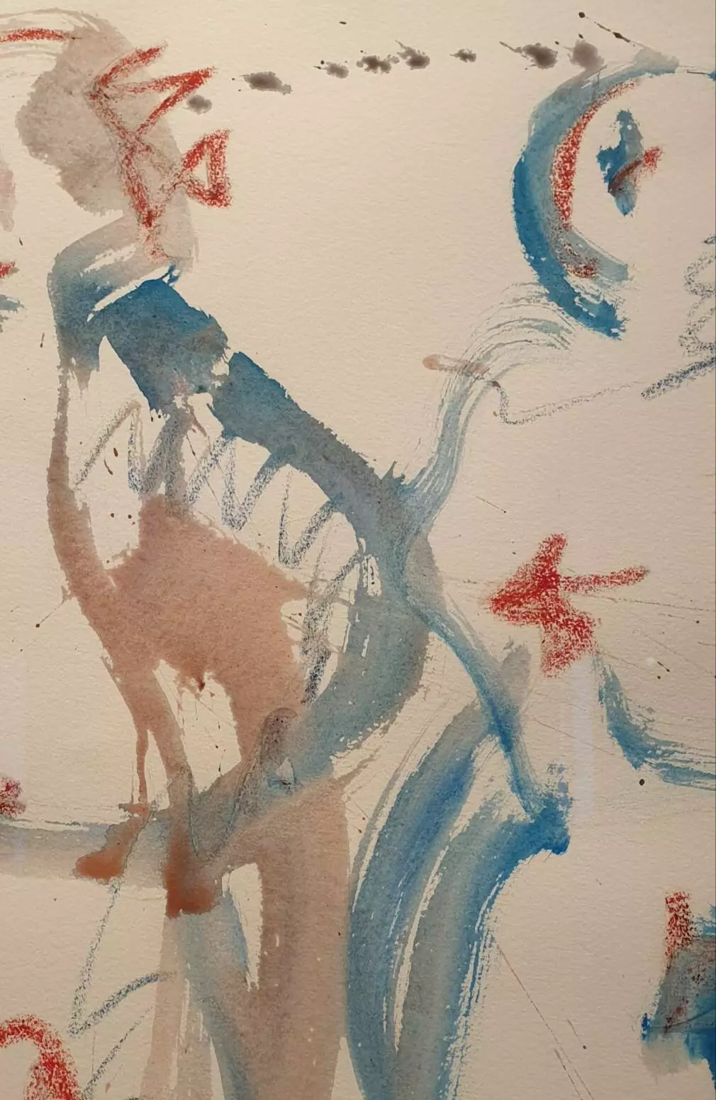 een schilderij met rode, witte en blauwe kleuren