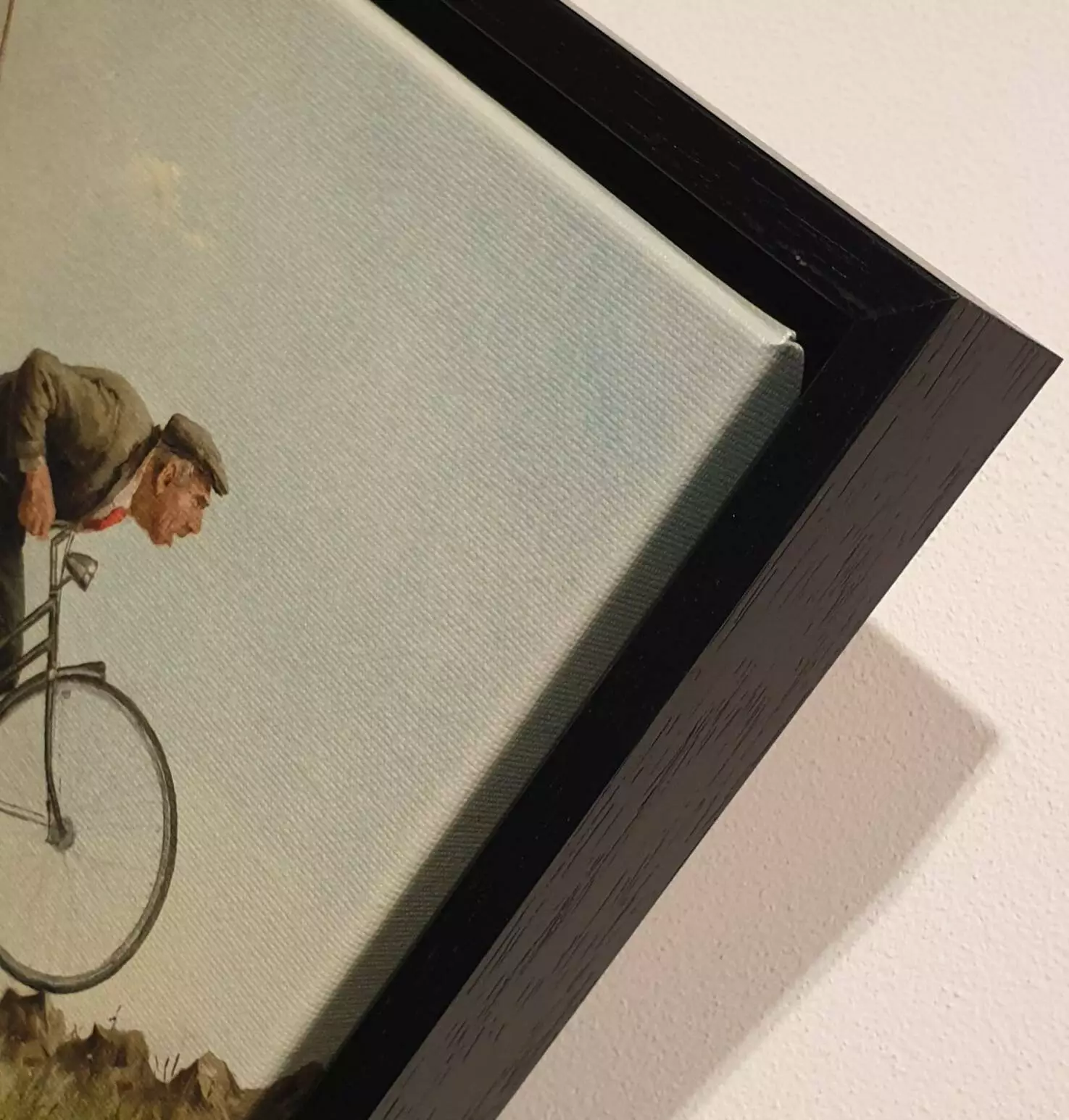 een schilderij van een man op een fiets