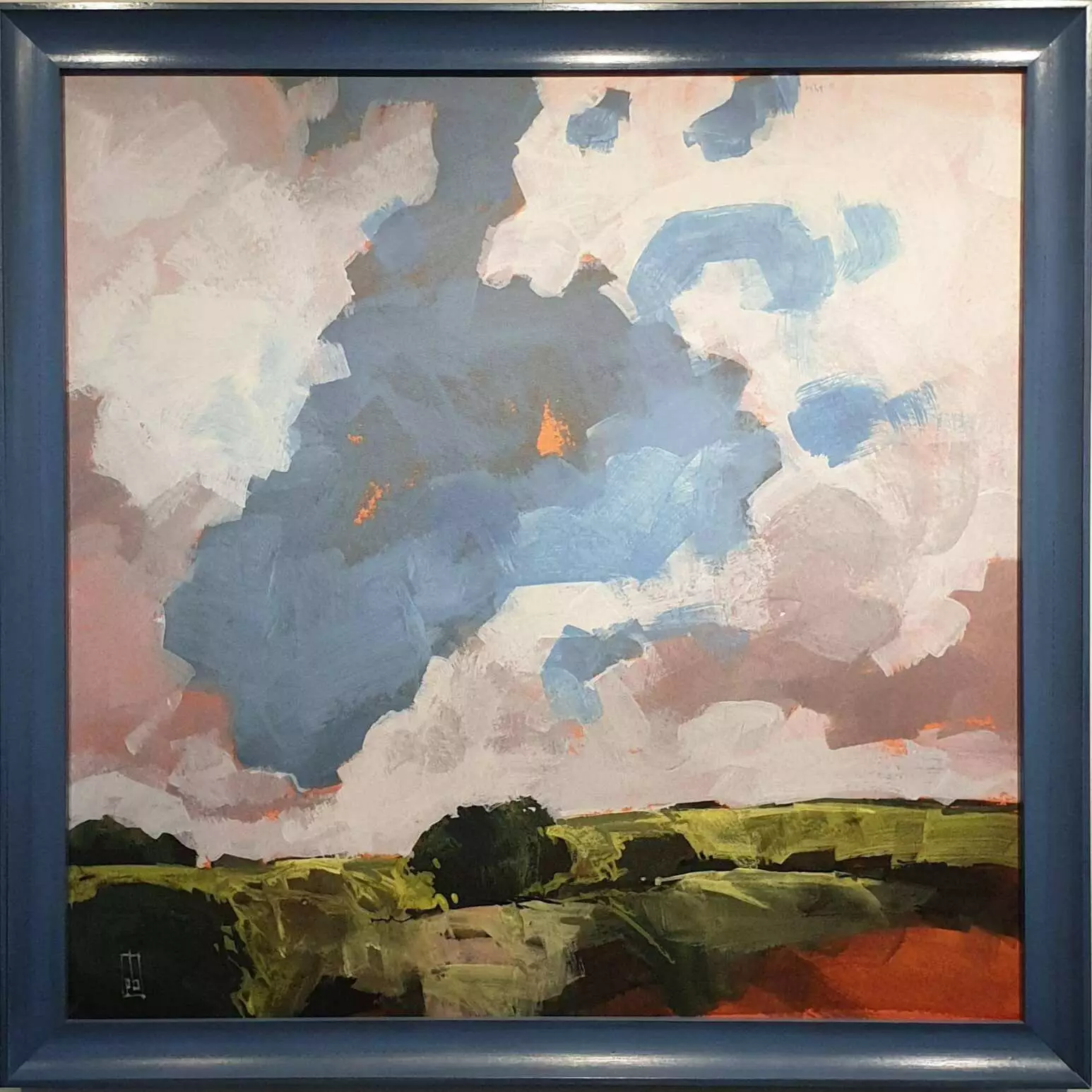 een schilderij van een lucht met wolken en bomen