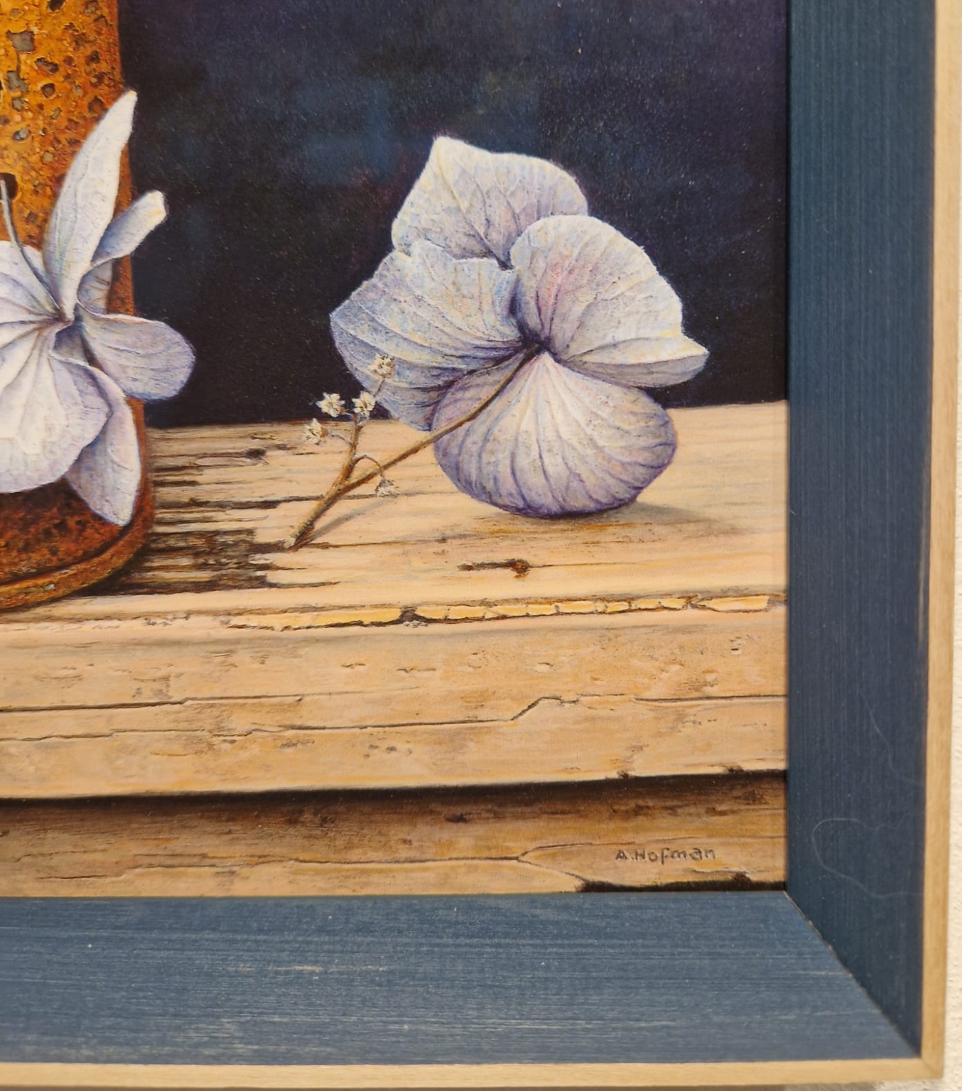Aad Hofman, Blikje met hortensia's, detail LH