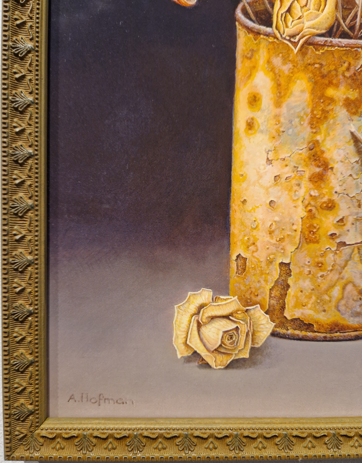 Aad Hofman, blijke met gedroogde roosjes, detail LH